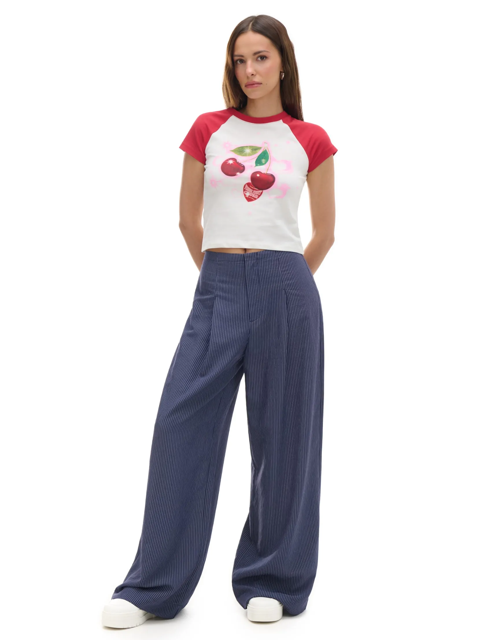 Hot Dopasowany T-shirt z wiśniami Koszulki, Topy