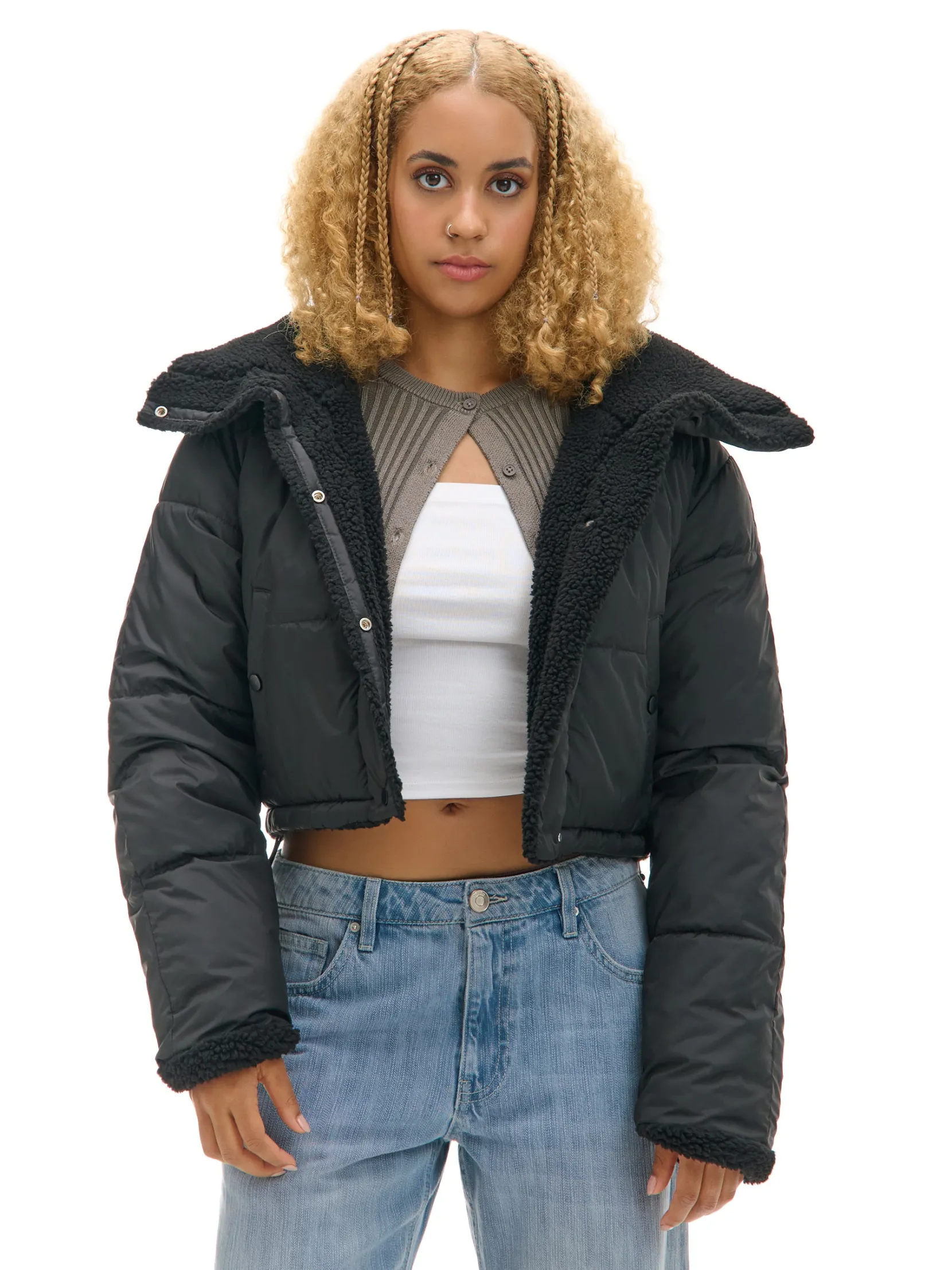 Discount Dwustronna czarna kurtka puffer Kurtki, Płaszcze