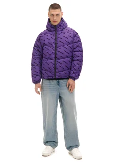 Outlet Fioletowa kurtka puffer z kapturem Kurtki Zimowe|Kurtki, Płaszcze