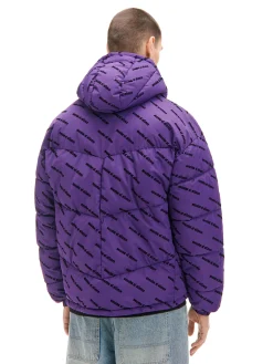 Outlet Fioletowa kurtka puffer z kapturem Kurtki Zimowe|Kurtki, Płaszcze
