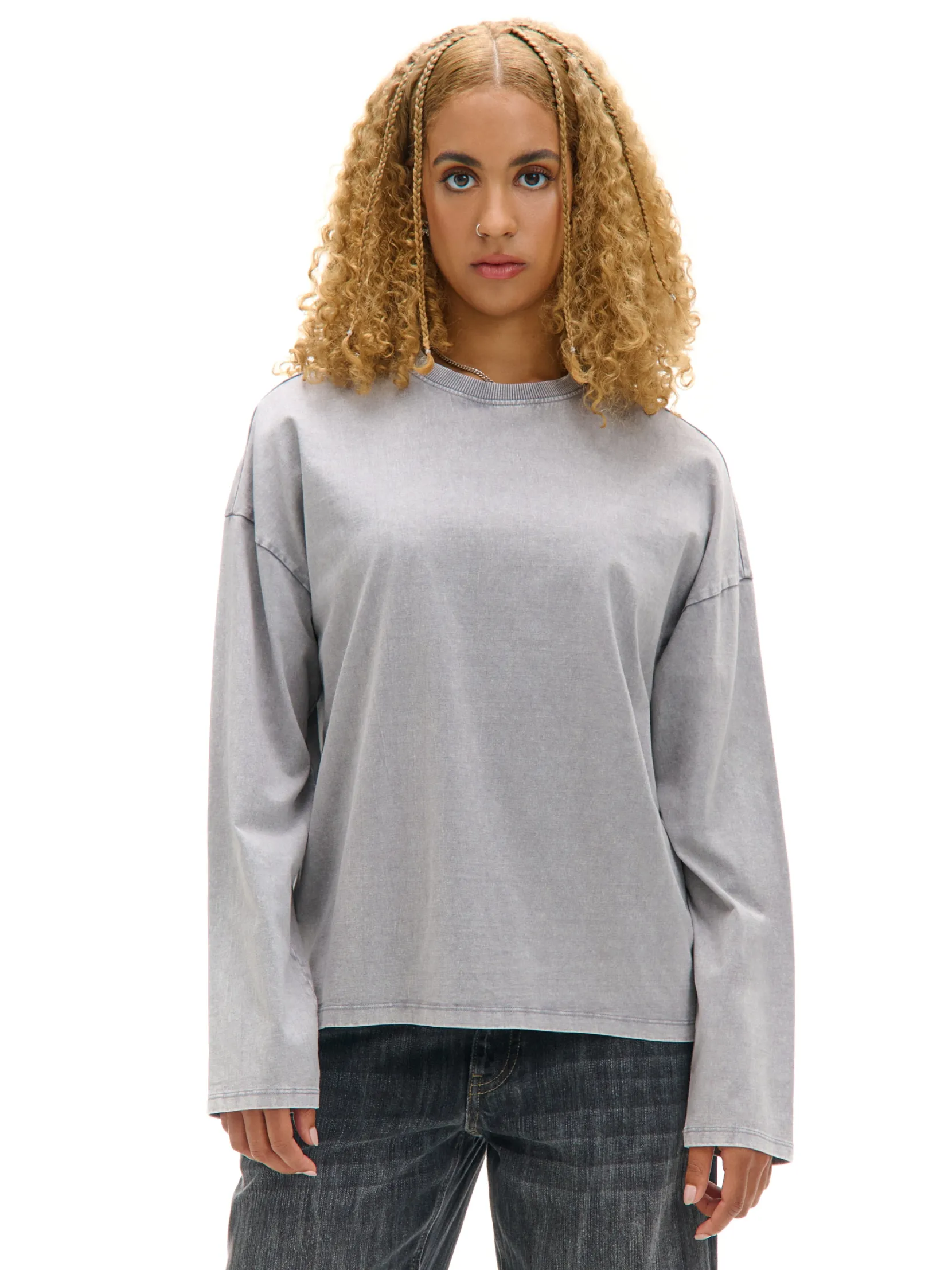 Online Gładki szary T-shirt longsleeve UNISEX Unisex|Unisex
