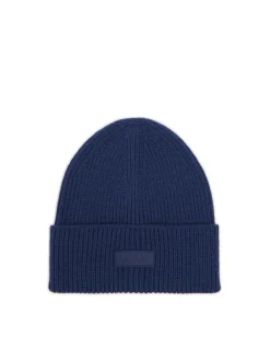 Sale Granatowa czapka beanie z naszywką Czapki