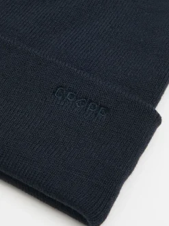 New Granatowa czapka beanie z naszywką Czapki|Basic