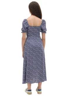 Discount Granatowa sukienka midi w stokrotki Sukienki, Kombinezony