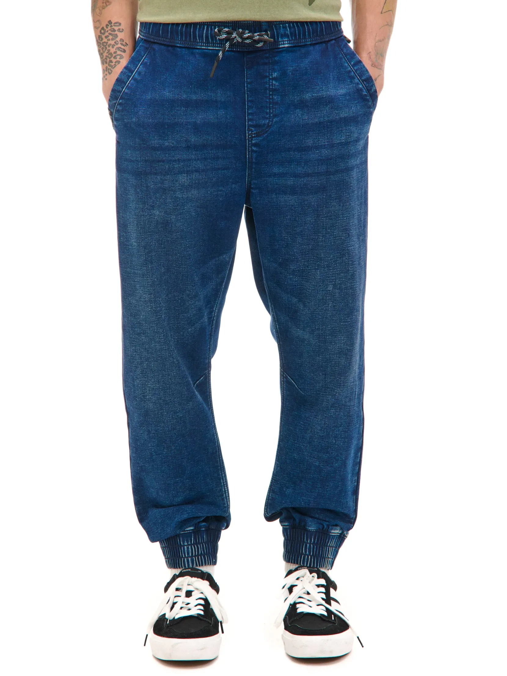 Discount Granatowe jeansowe joggery regular Jeansy