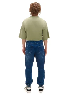 Discount Granatowe jeansowe joggery regular Jeansy