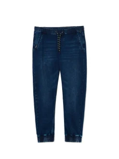 Discount Granatowe jeansowe joggery regular Jeansy