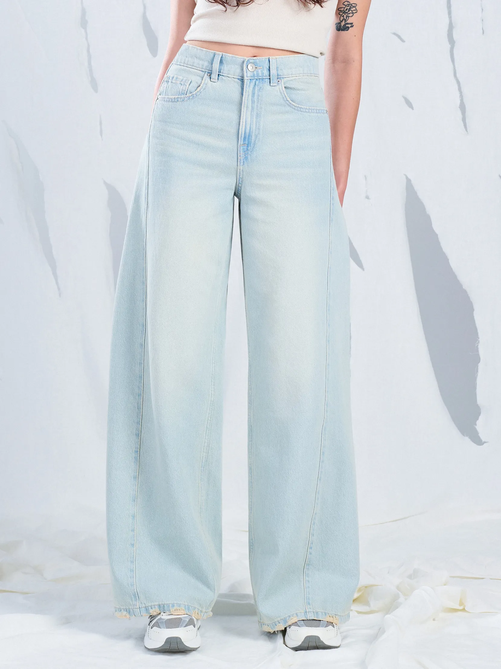 Outlet Jasne jeansy wide leg Jeansy