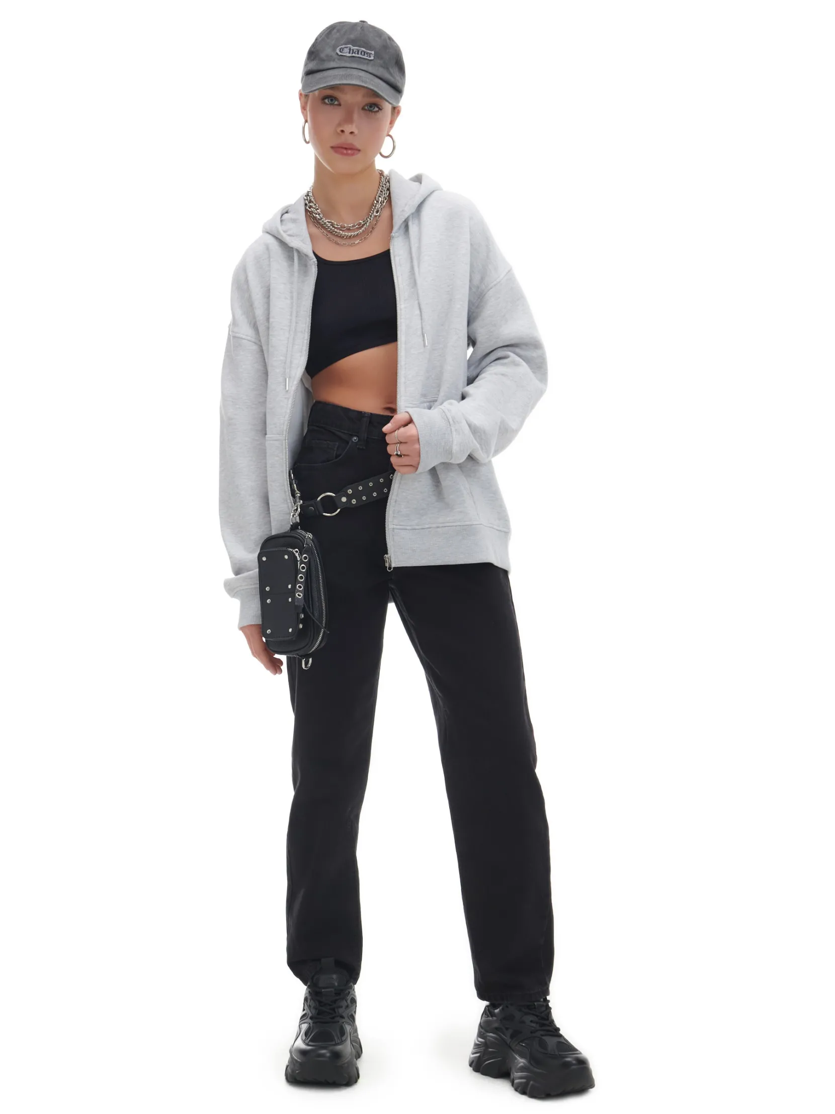 Fashion Jasnoszara rozpinana bluza oversize Bluzy