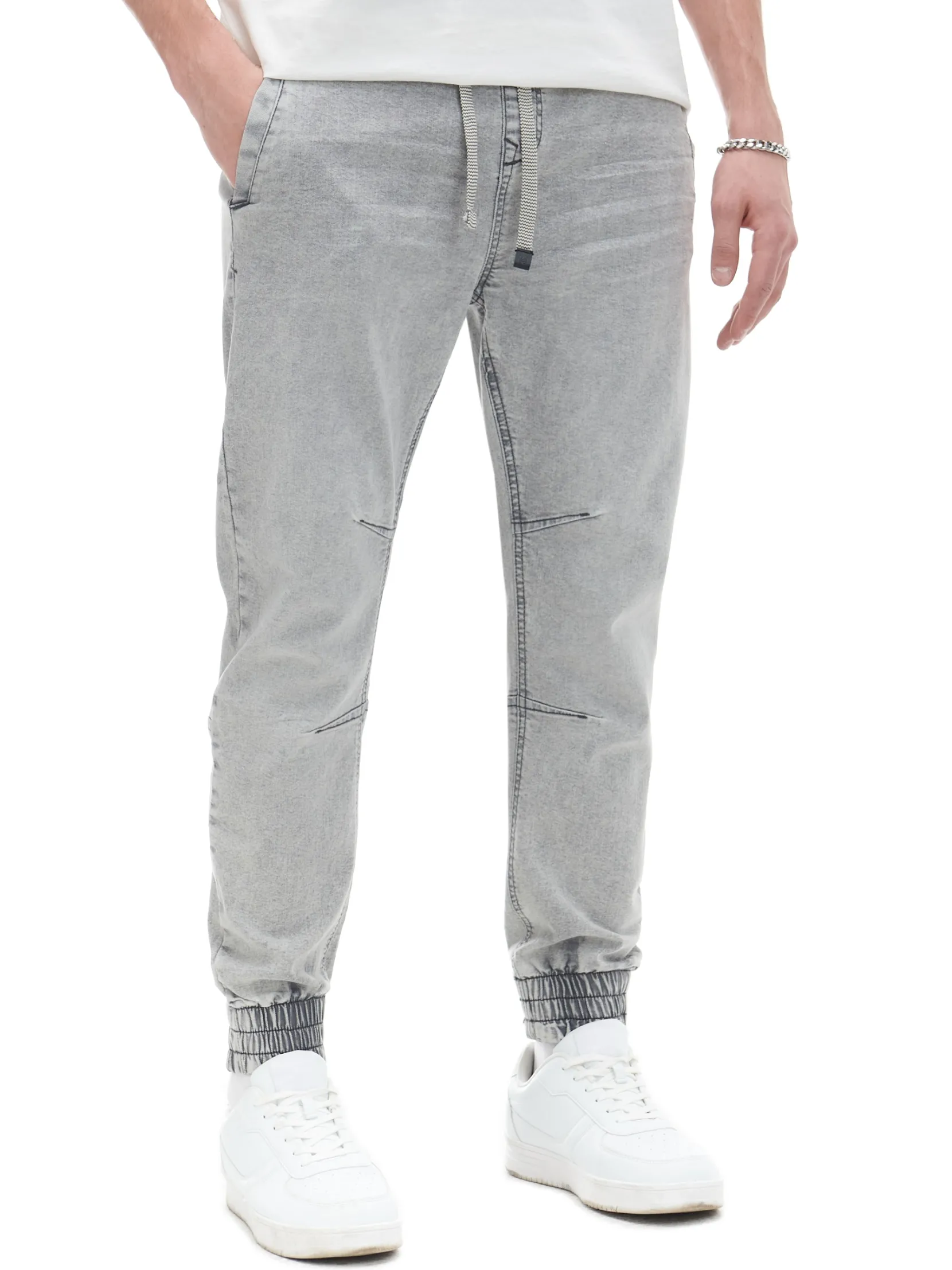 Sale Jasnoszare jeansowe joggery chino Jeansy