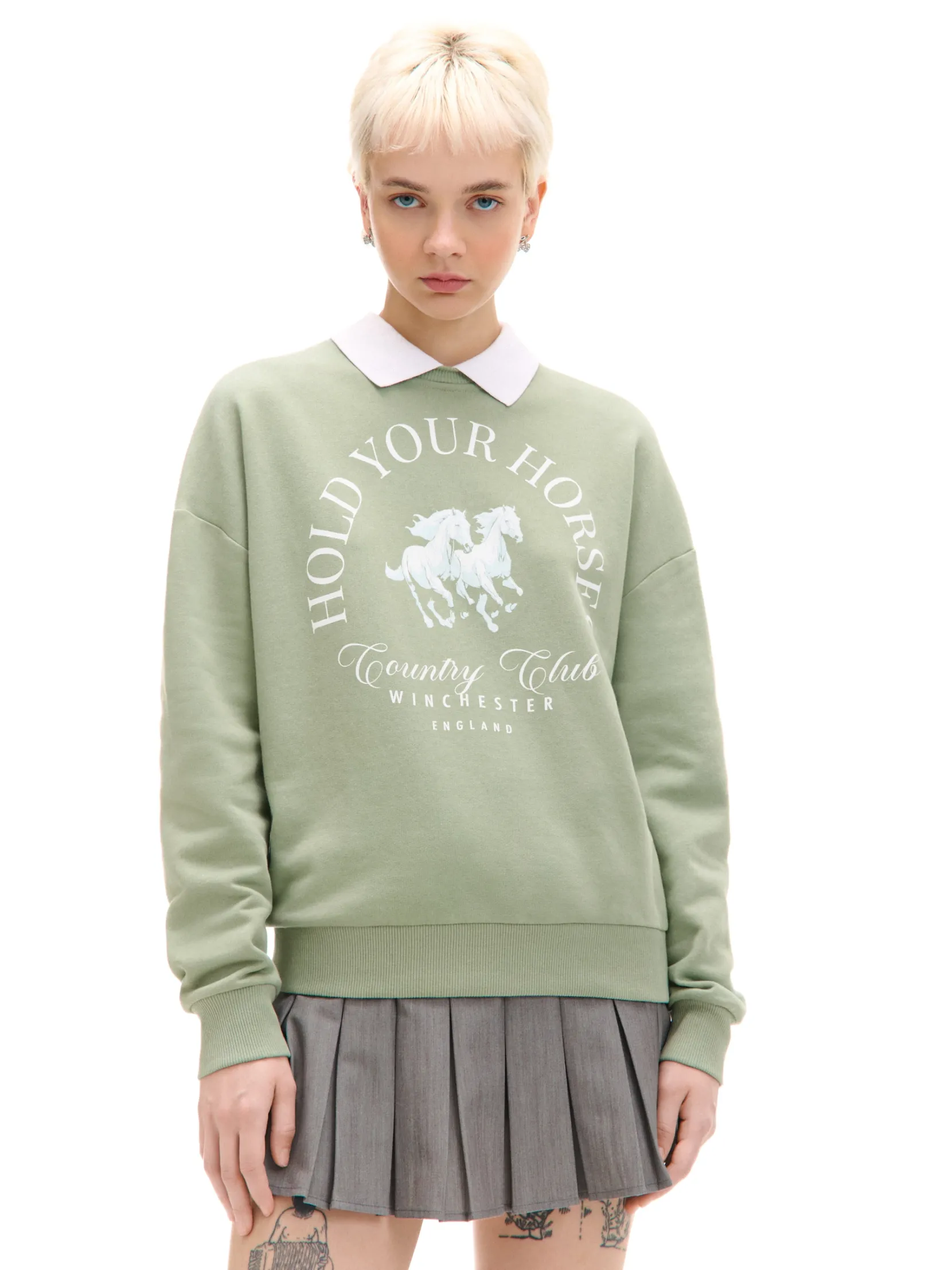 Online Jasnozielona bluza z kołnierzykiem Bluzy