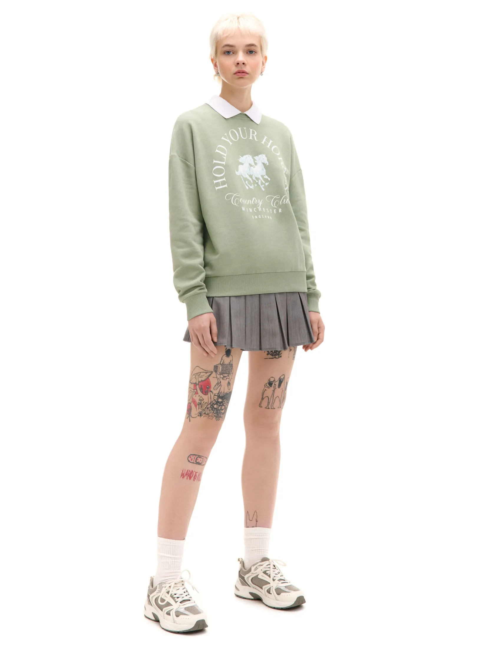 Online Jasnozielona bluza z kołnierzykiem Bluzy