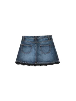 New Jeansowa spódnica mini z koronką Spódnice