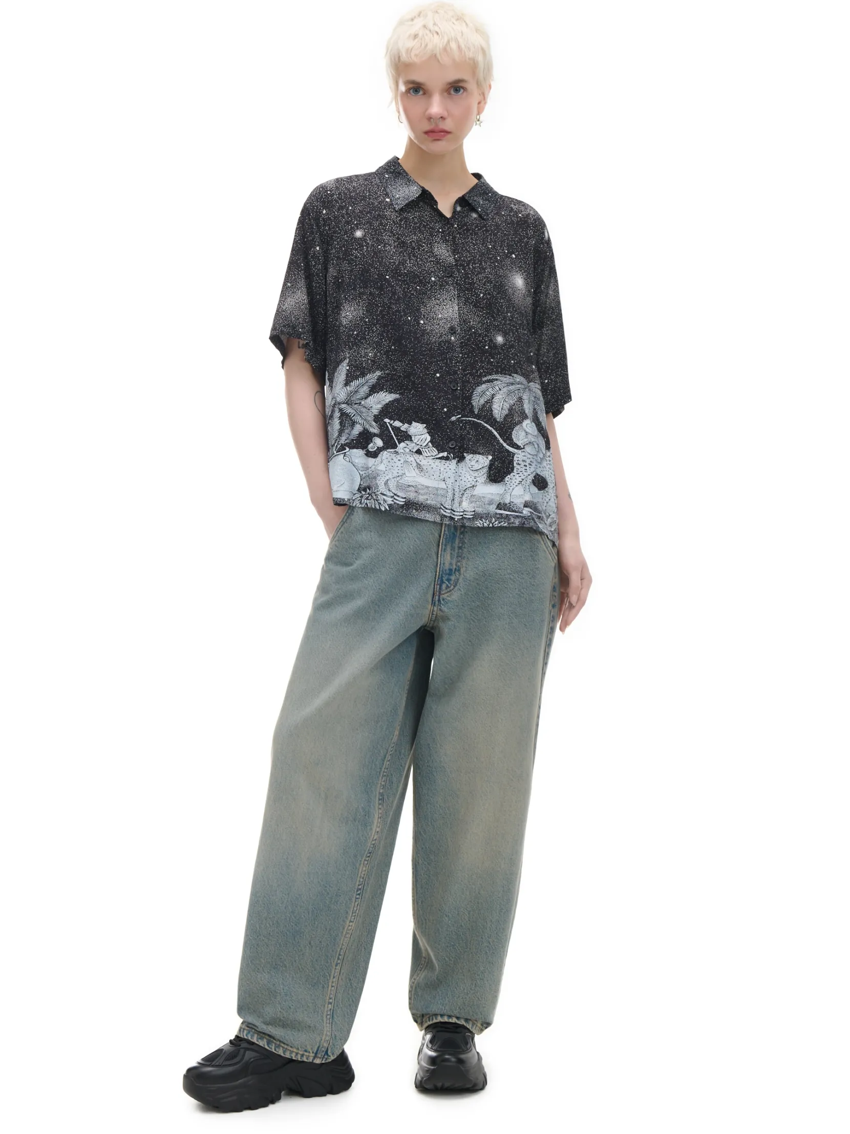 Fashion Koszula oversize z artystycznym nadrukiem Koszule, Bluzki