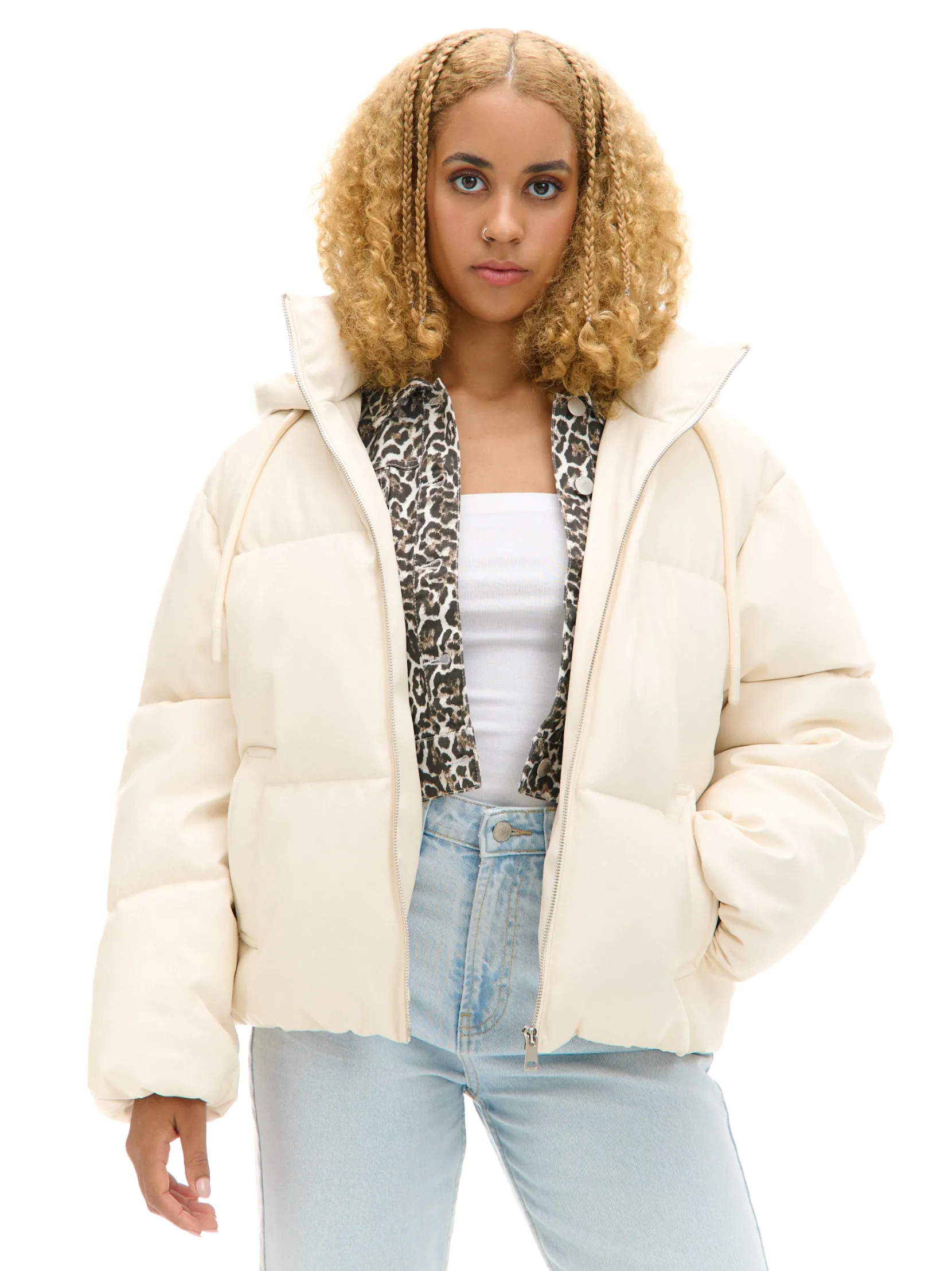 Discount Kremowa kurtka puffer z kapturem Kurtki, Płaszcze