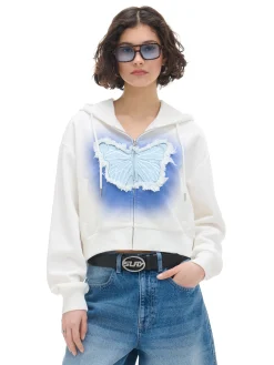 Sale Krótka biała bluza z motylem Bluzy