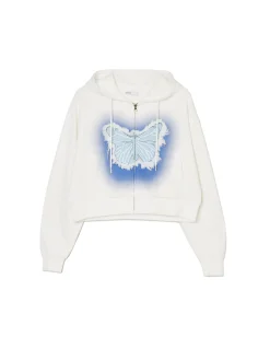 Sale Krótka biała bluza z motylem Bluzy