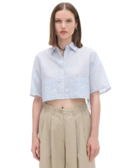New Luźna niebieska koszula crop Koszule, Bluzki