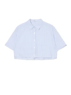 New Luźna niebieska koszula crop Koszule, Bluzki