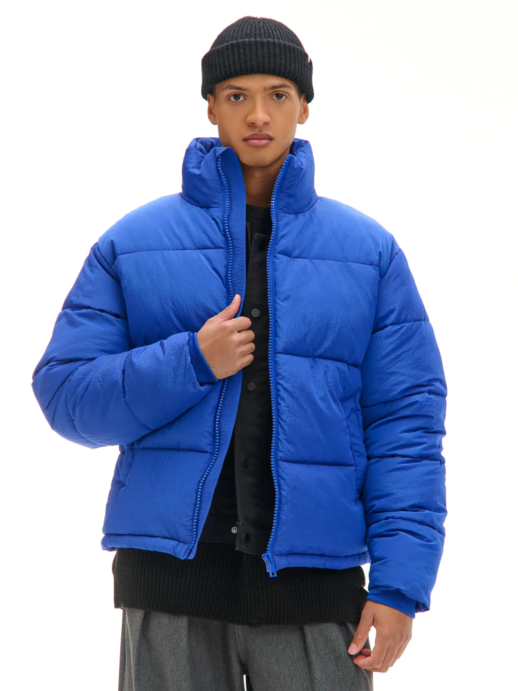 Sale Niebieska kurtka puffer ze stójką Kurtki Zimowe|Kurtki, Płaszcze