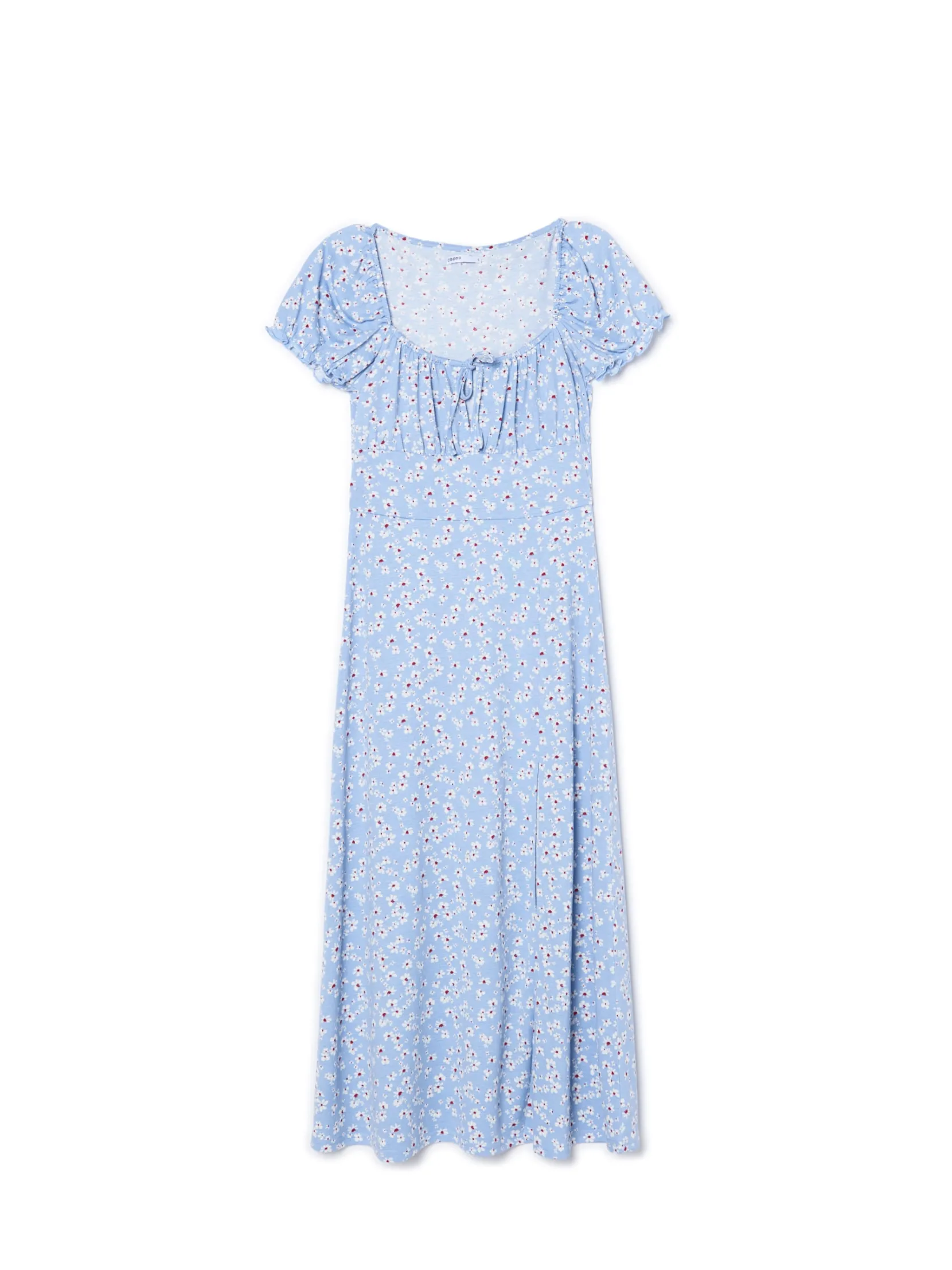 Fashion Niebieska sukienka midi w kwiaty Sukienki, Kombinezony