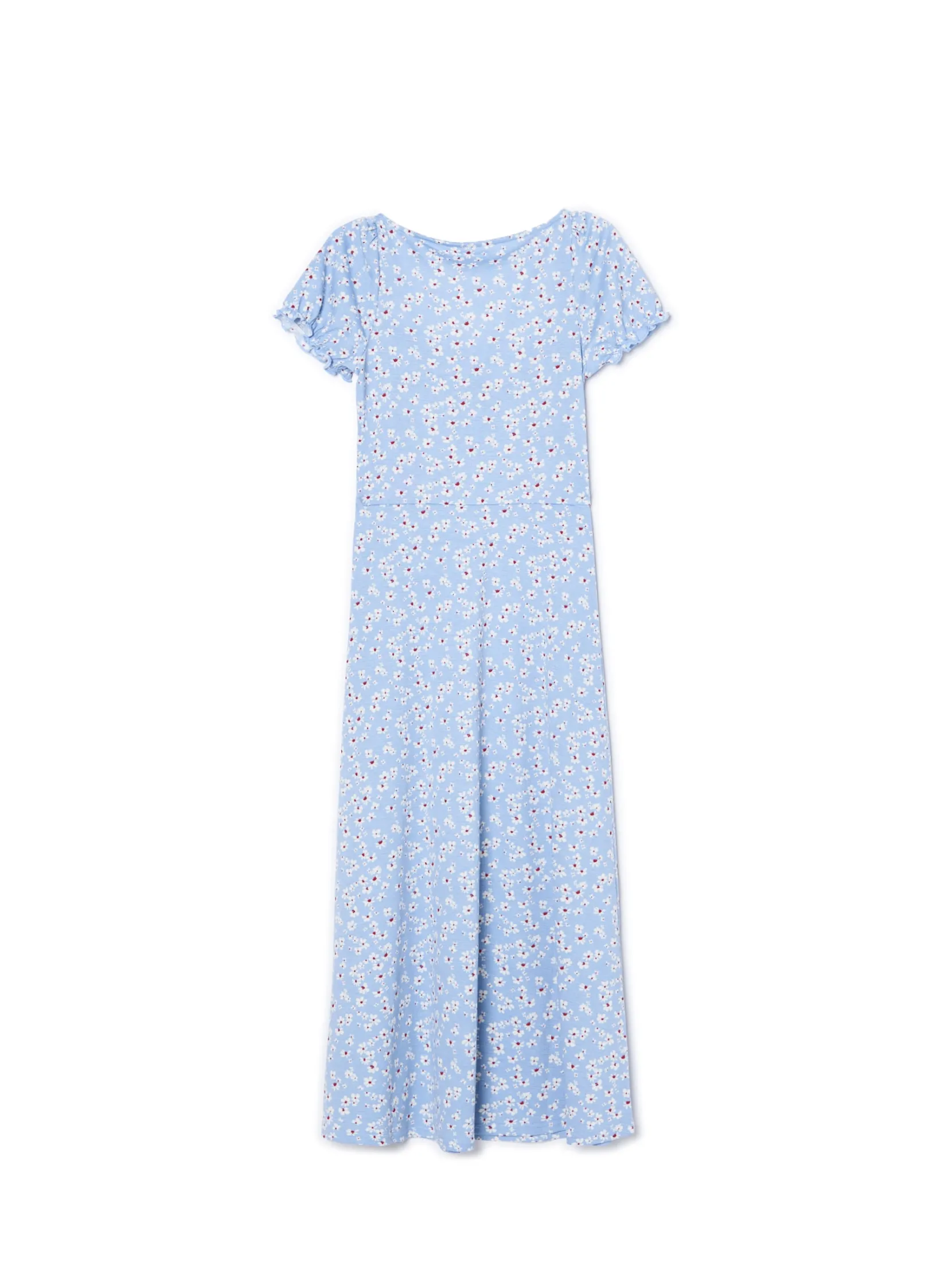 Fashion Niebieska sukienka midi w kwiaty Sukienki, Kombinezony