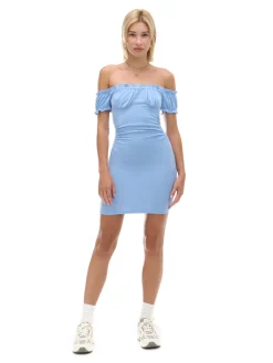 Hot Niebieska sukienka mini z krótkimi rękawkami Sukienki, Kombinezony