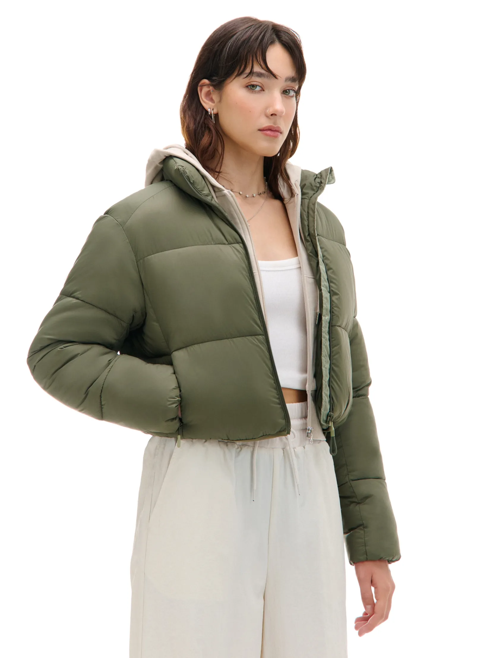 Discount Oliwkowa kurtka puffer Kurtki, Płaszcze