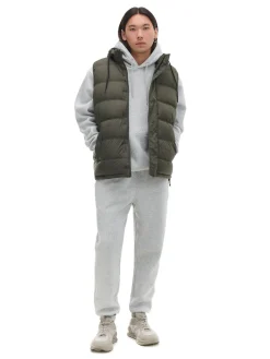 Online Oliwkowa pikowana kamizelka z kapturem Kurtki, Płaszcze