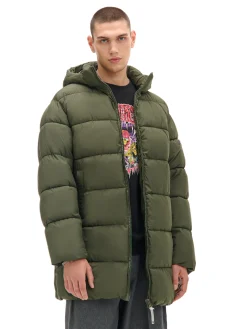 Fashion Oliwkowy pikowany płaszcz z kapturem Kurtki Zimowe|Kurtki, Płaszcze
