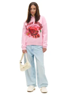 Discount Różowa bluza z kapturem i nadrukiem Bluzy