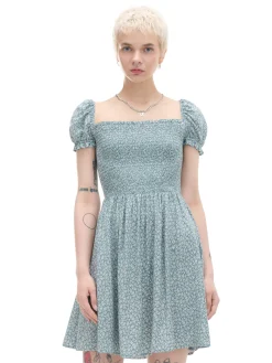 Clearance Sukienka mini z bufiastymi rękawami i kwiatowym nadrukiem Sukienki, Kombinezony