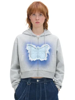 Discount Szara krótka bluza z motylem Bluzy
