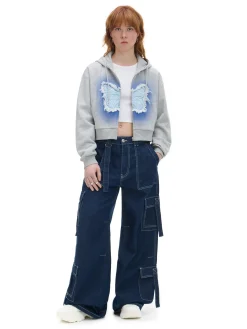 Discount Szara krótka bluza z motylem Bluzy