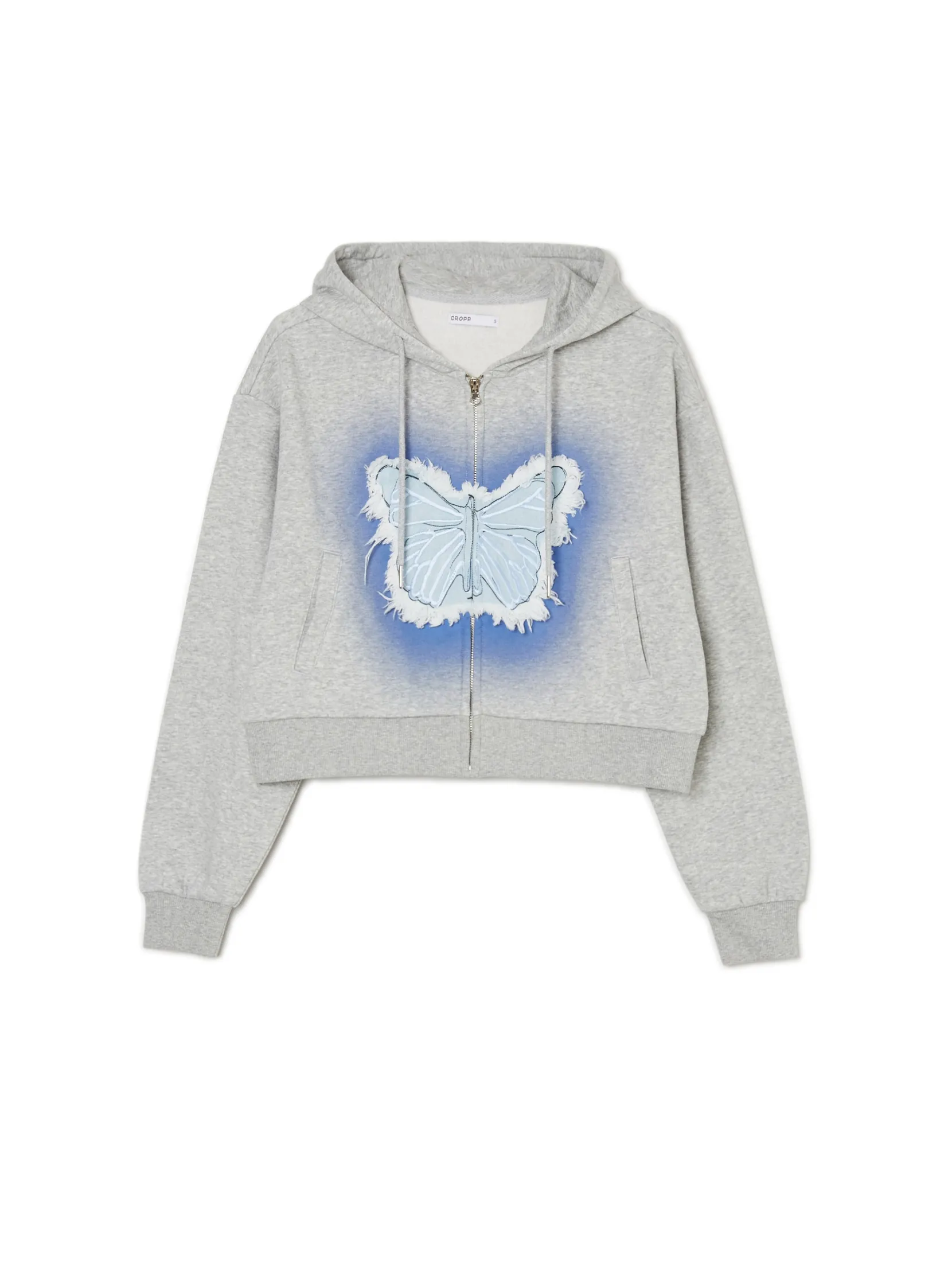 Discount Szara krótka bluza z motylem Bluzy