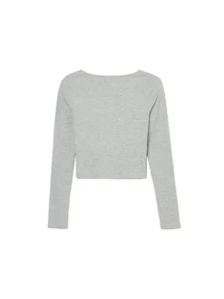 Fashion Szara prążkowana bluzka na napy Koszulki, Topy
