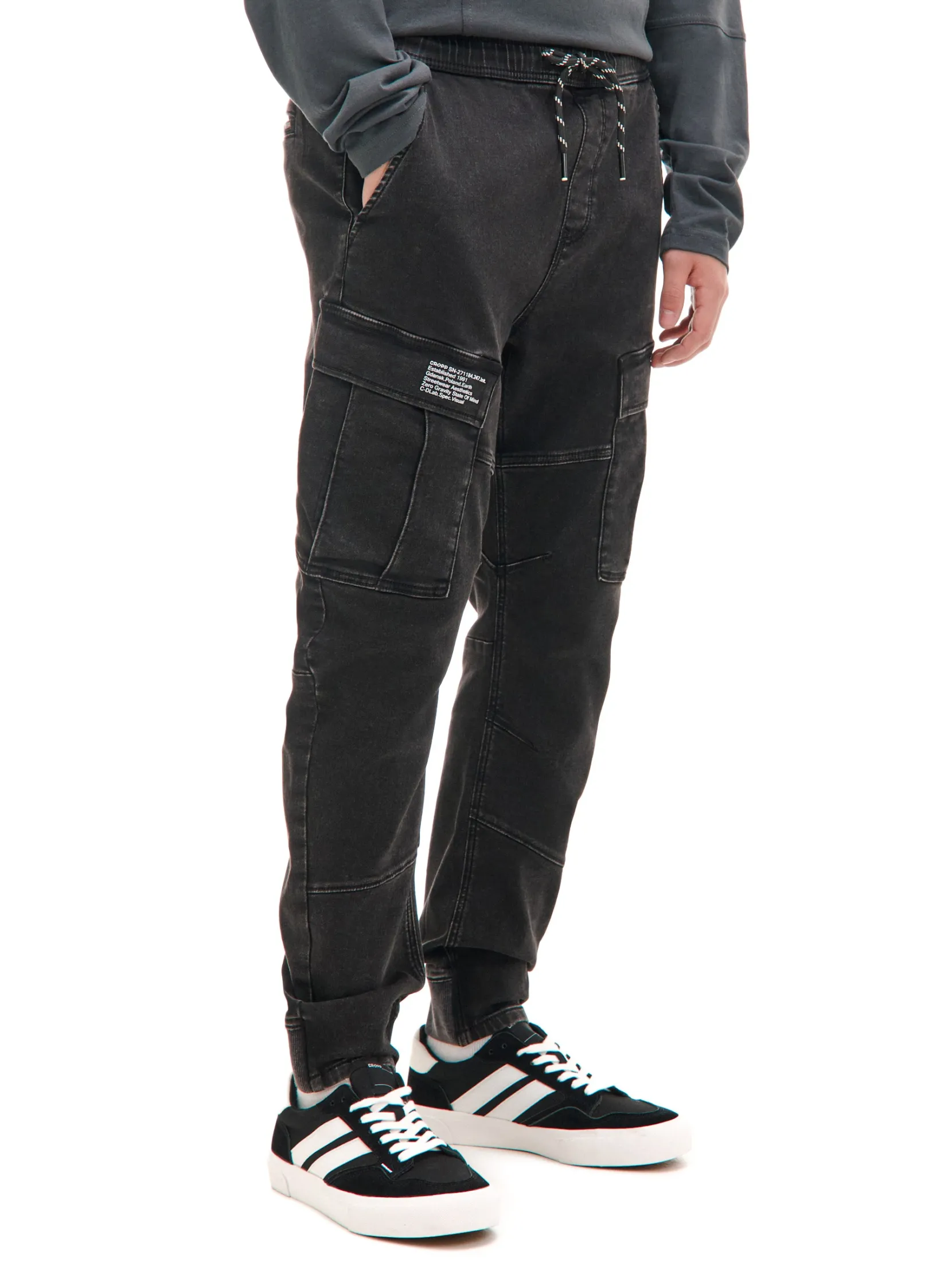 New Szare jeansy jogger z kieszeniami cargo Jeansy