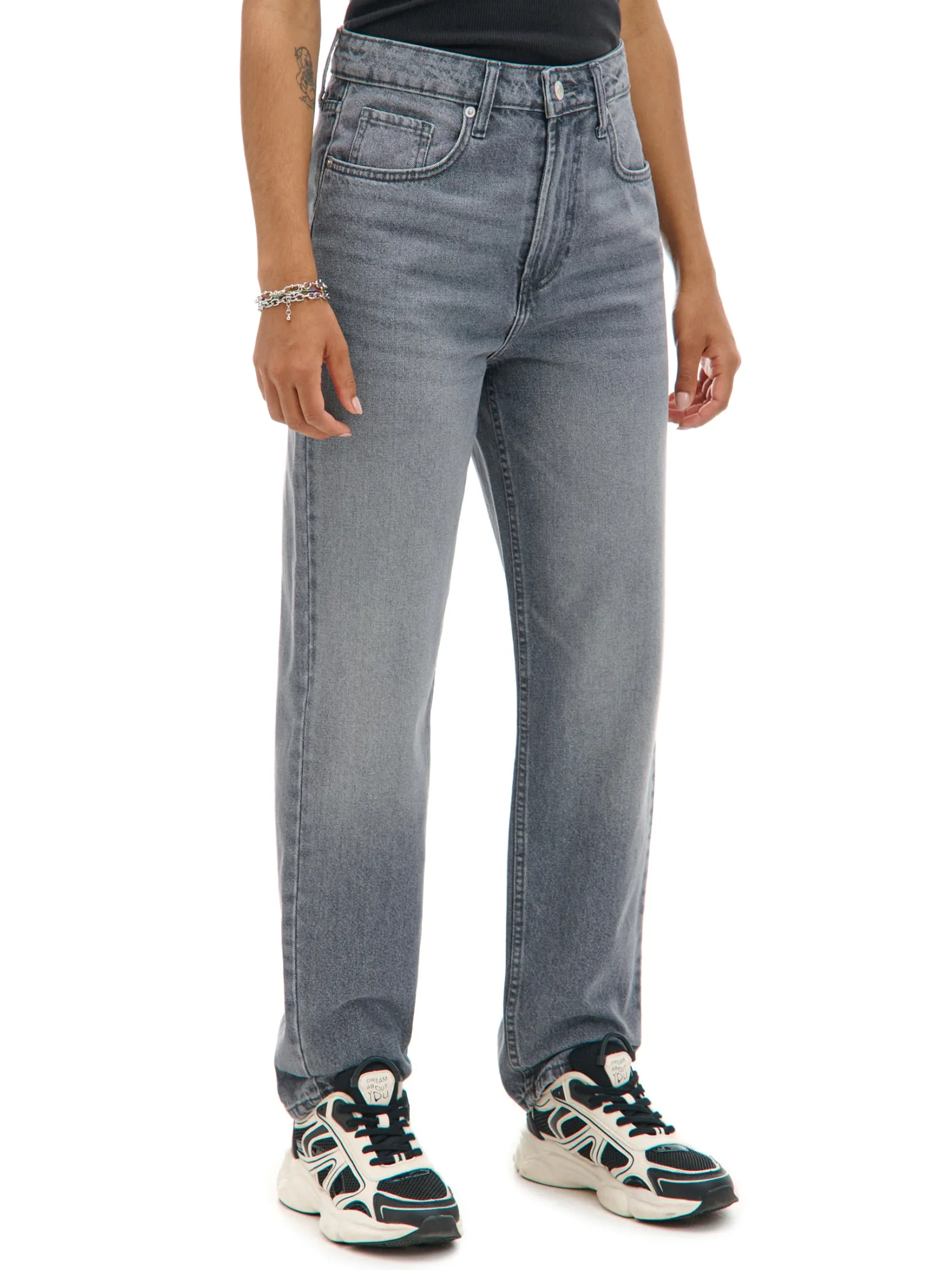 Sale Szare jeansy mom z wysokim stanem Jeansy