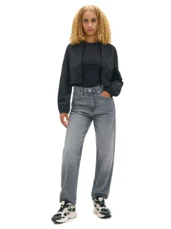 Sale Szare jeansy mom z wysokim stanem Jeansy