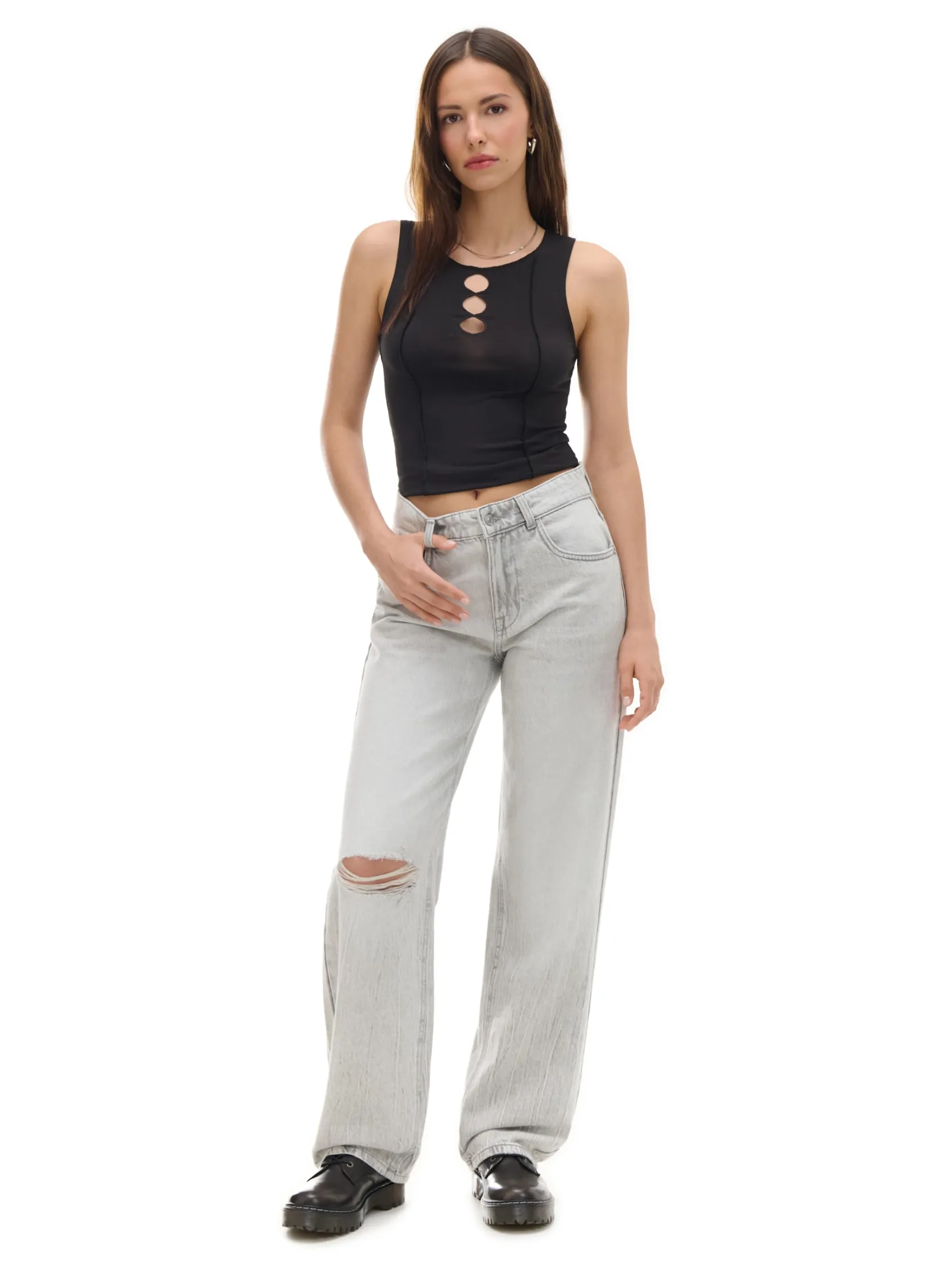 Fashion Szare jeansy straight Jeansy