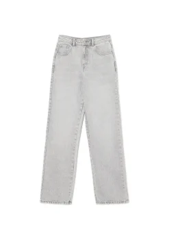 Fashion Szare jeansy straight z efektem sprania Jeansy