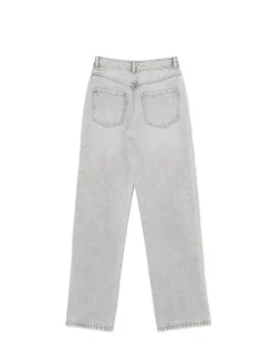 Fashion Szare jeansy straight z efektem sprania Jeansy