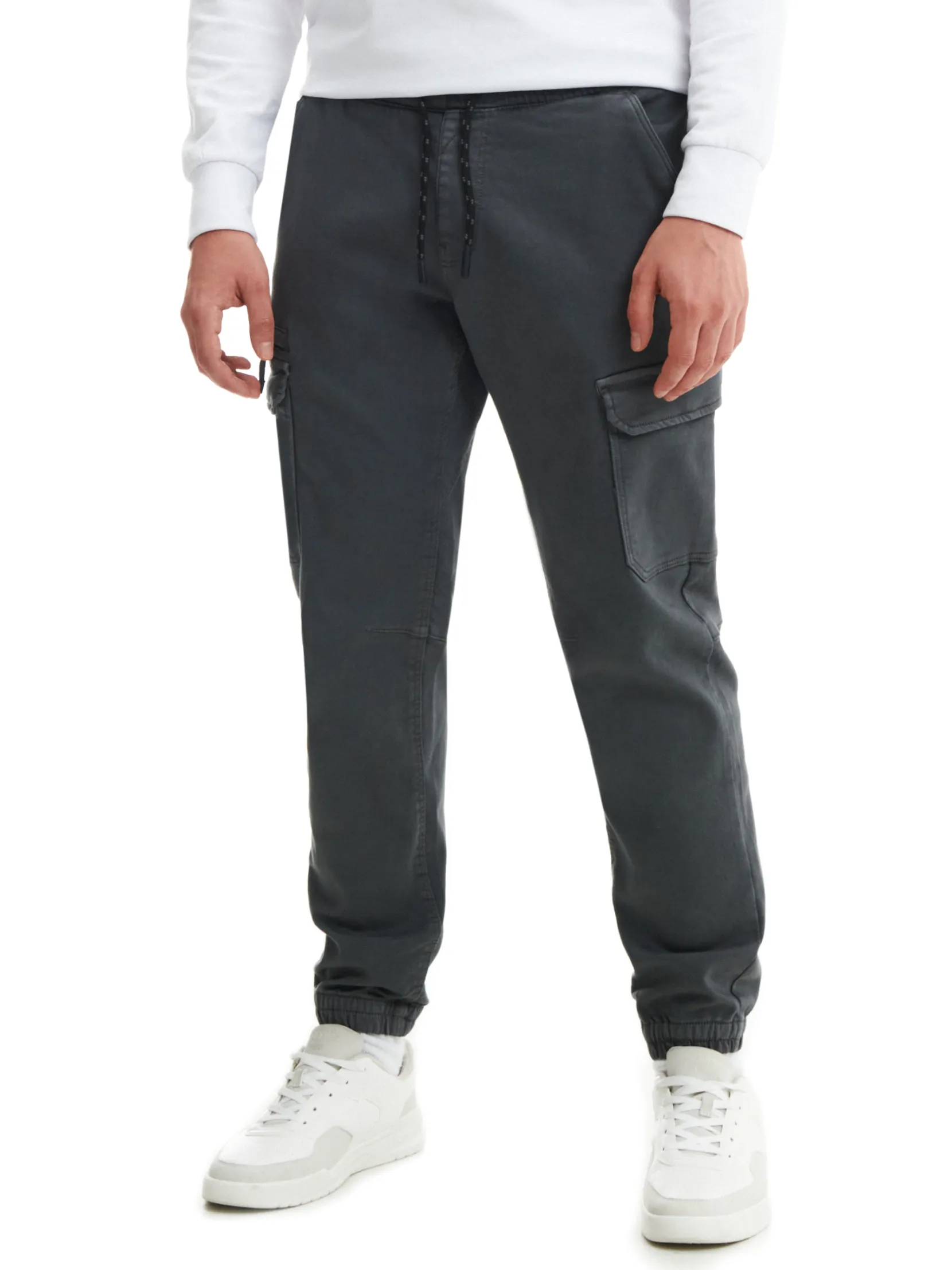 Sale Szare joggery basic z kieszeniami cargo Spodnie