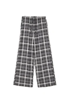 Clearance Szare spodnie baggy w kratę Spodnie