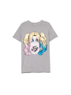 Outlet Szary T-shirt oversize Harley Quinn Koszulki, Topy
