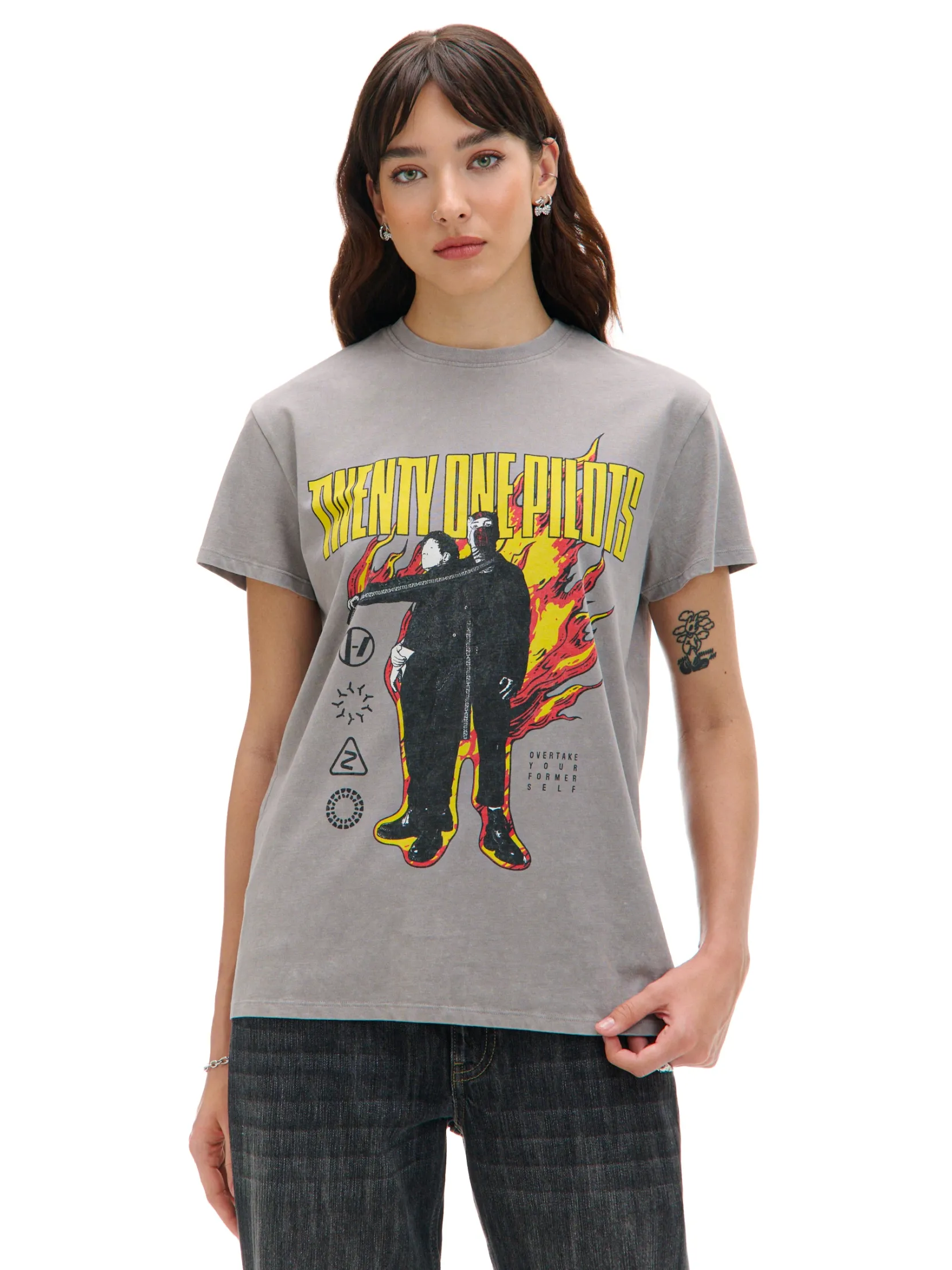 Outlet Szary T-shirt z nadrukiem Twenty One Pilots Koszulki, Topy