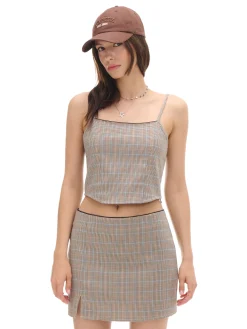 Fashion Top ze wzorem w kratę Koszulki, Topy|Sety