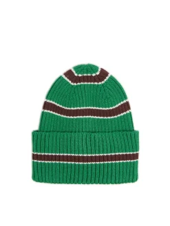 Clearance Zielona czapka beanie w paski Czapki